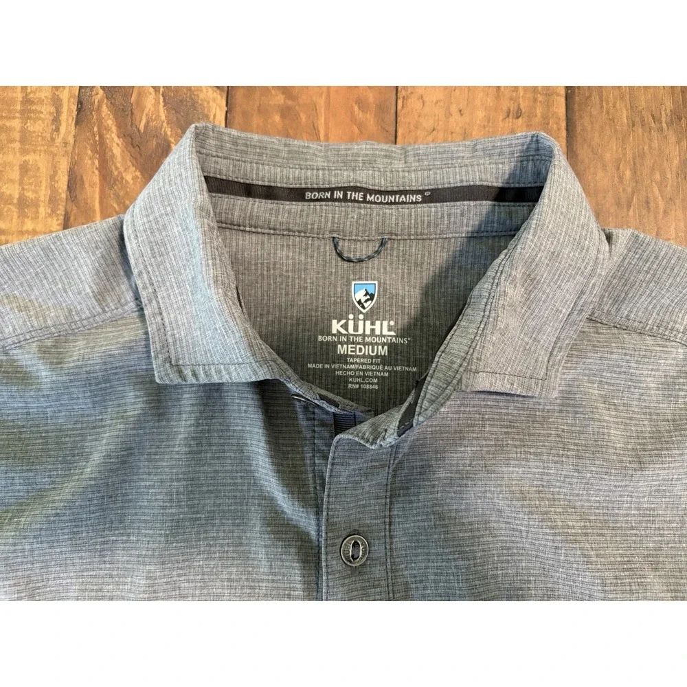 Kuhl Shirt Mens Medium Gray Short Sleeve Button Pocket Optimizr tapered wick upf - Picture 3 of 11